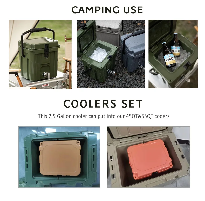 Best seller Portable 2.5Gallon Rotomolded Plastic Outdoor Camping Ice bucket optional water tap