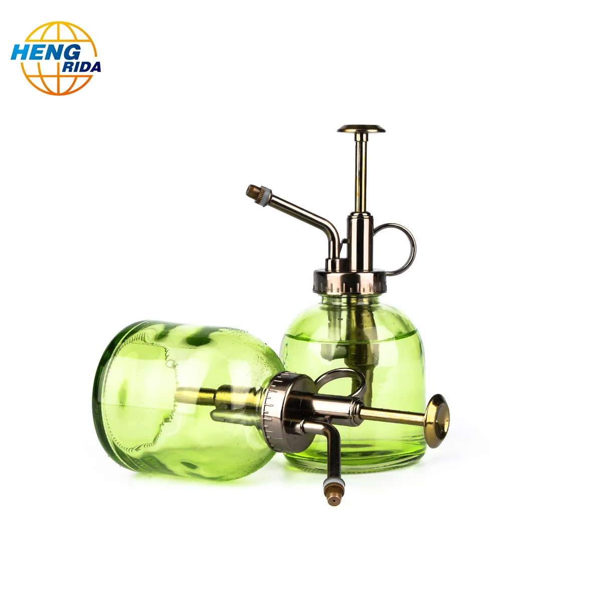 A green watering can has a copper nozzle Pumpkin Shape Watering Gardening