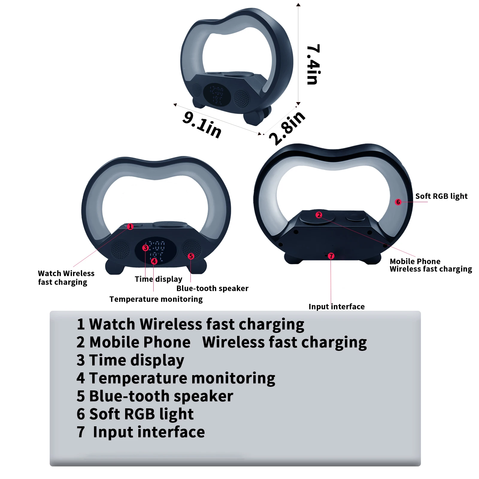 Multi-function 15W Wireless RGB Light Lamp Gift Smart Speaker Mobile Charging Station Fast Wireless Charger Stand