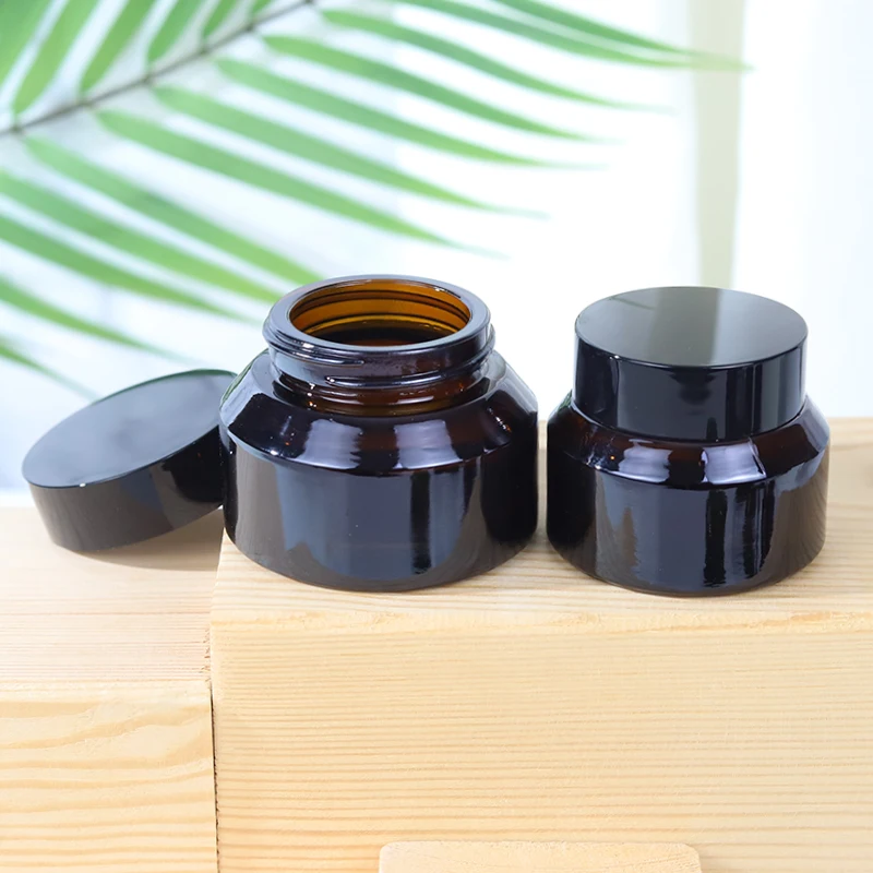 Sloping Shoulder Small Glass Jar 15ml 30ml 50ml Amber Glass Jar Cosmetic Packaging Face Cream Eye Cream Jar