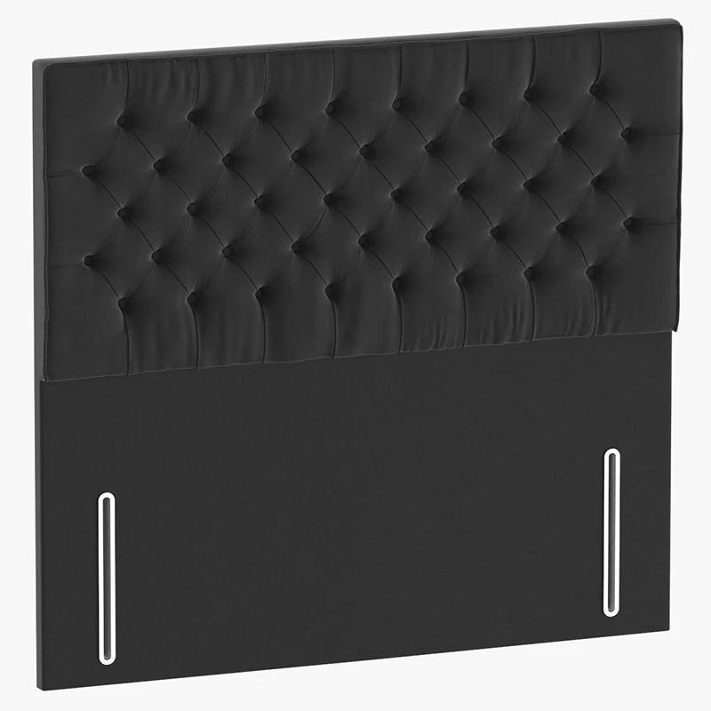 Luxury modern black wood tall fabric foam queen bed buttoned tufted headboard bedroom