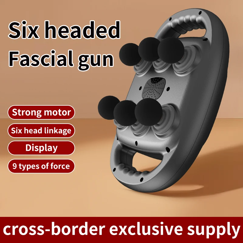 Handheld massager Full Body Exercise Strap Massager Neck Back Deep Tissue Impact 6 Head Massage Gun 6 head Fascia Gun