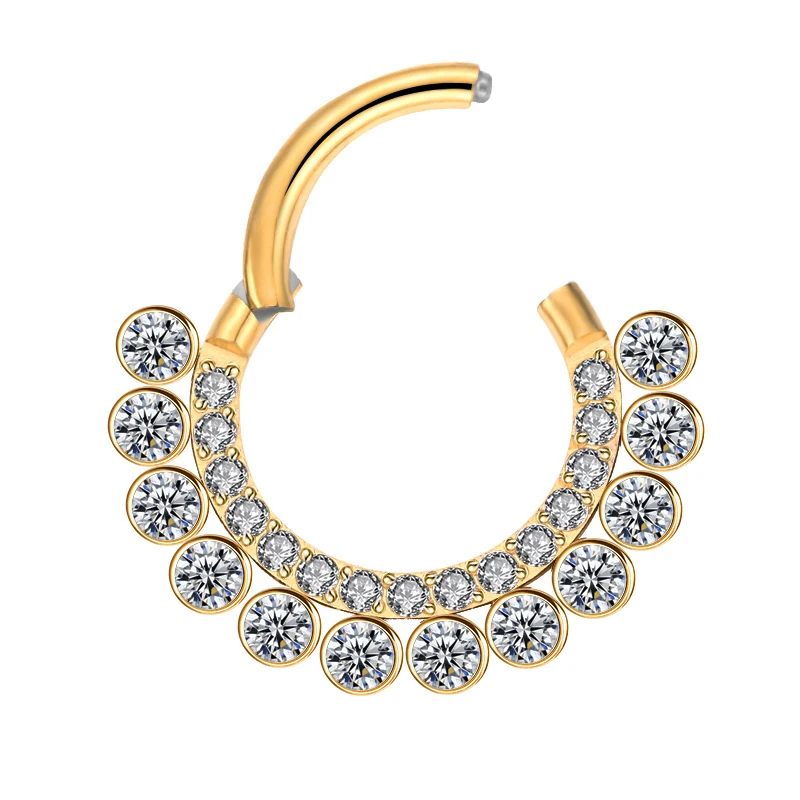 G23 Titanium front CZ setting with gem ball side welded Segment Ring Hoop Ear Cartilage Nose Jewelry