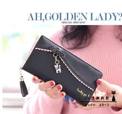 Elegant Women Wallets with Zipper Pink Phone Pocket Purse Card Holder Patchwork Women Long Wallet Lady Tassel Short Coin Purse