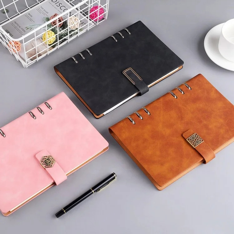 Leather Notebook ,A5 Business Planner,Custom Printing Logo Hardcover Leather 6 Ring Binder Journal Notebook