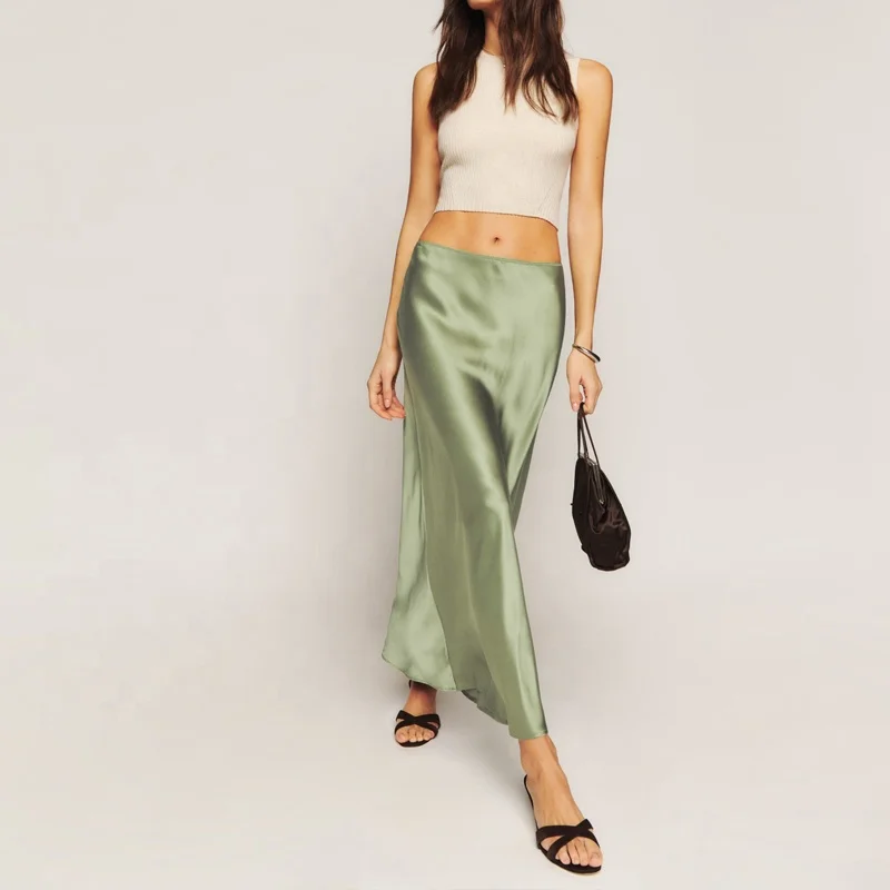 Custom Lady Elegant High Waist Satin Silk Long Wrap Maxi Skirts For Women