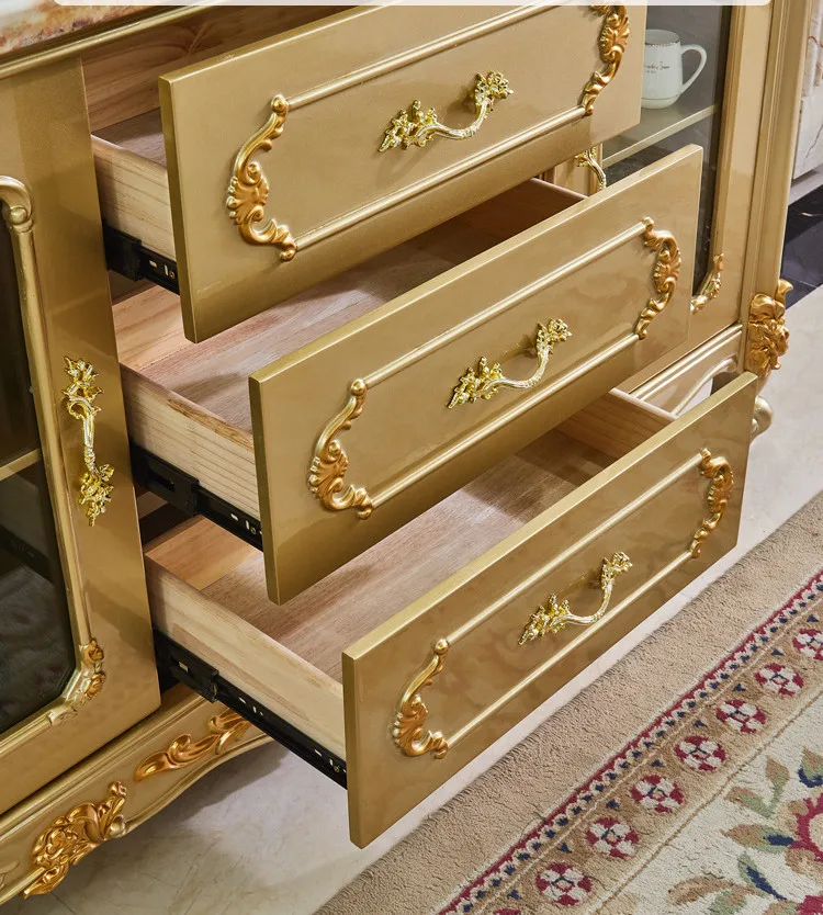 Luxury golden color dining room side cabinet European style dining room buffet