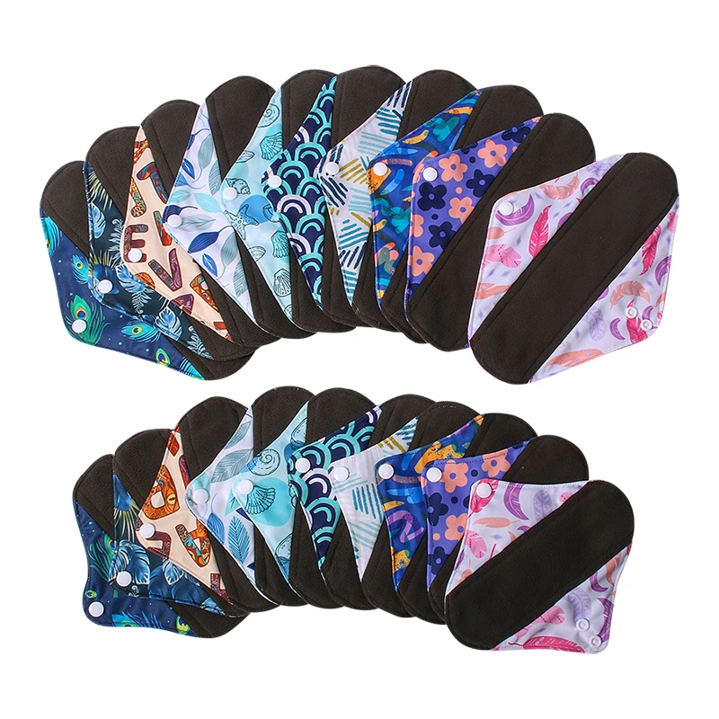 Popular Super Absorbent Reusable Bamboo Charcoal Cloth Menstrual Pad Washable Sanitary Pads Woman Eco-Friendly Pad