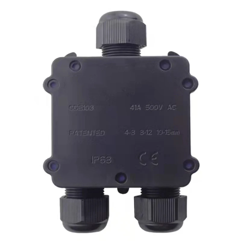 CDE103-3Y outdoor plastic IP68 Waterproof ABS electrical cable junction box switch enclosure with 3 connectors