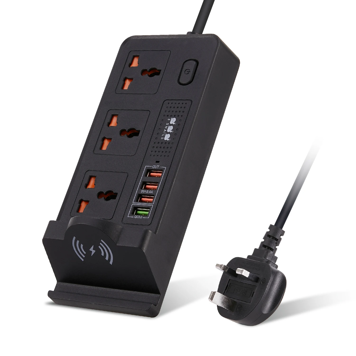 Wireless charger power socket 3AC universal outlest with 4USB support QC3.0 Quick charger