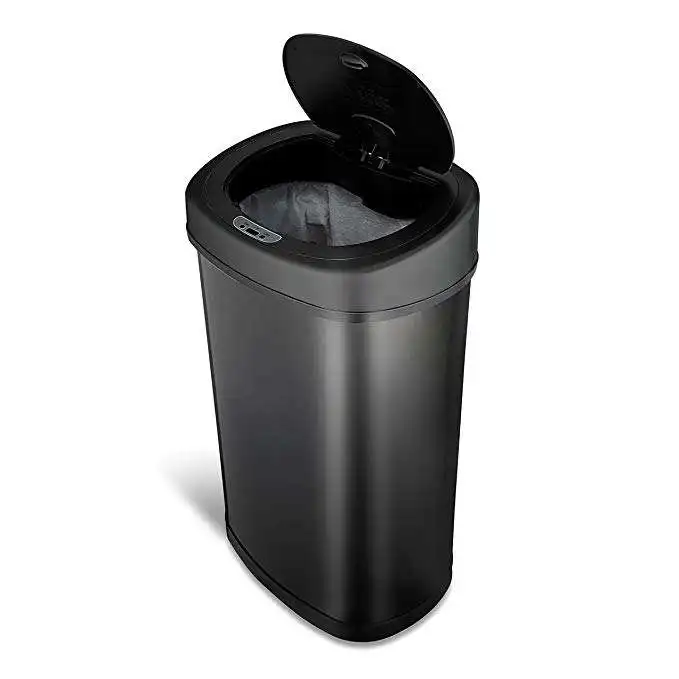 NINESTARS 13 gallon 50 Liter stainless steel 430 black waste bin touchless trash can high-tech household induction sensor bin