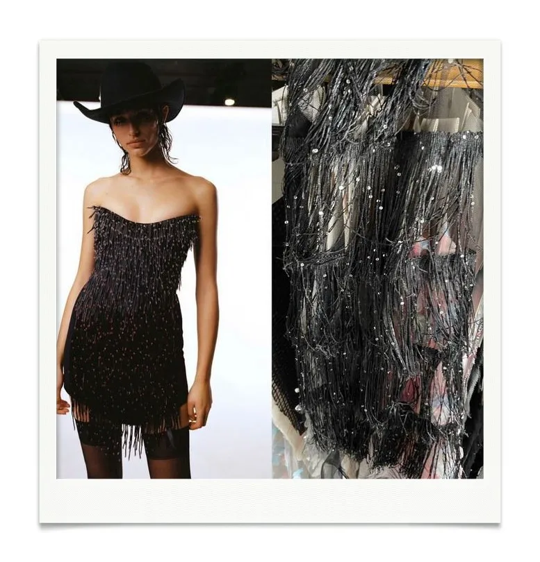 Western Cowboy  Styleblack  embroidery Tassel Glitter silver Sequin Fabric For suits dress