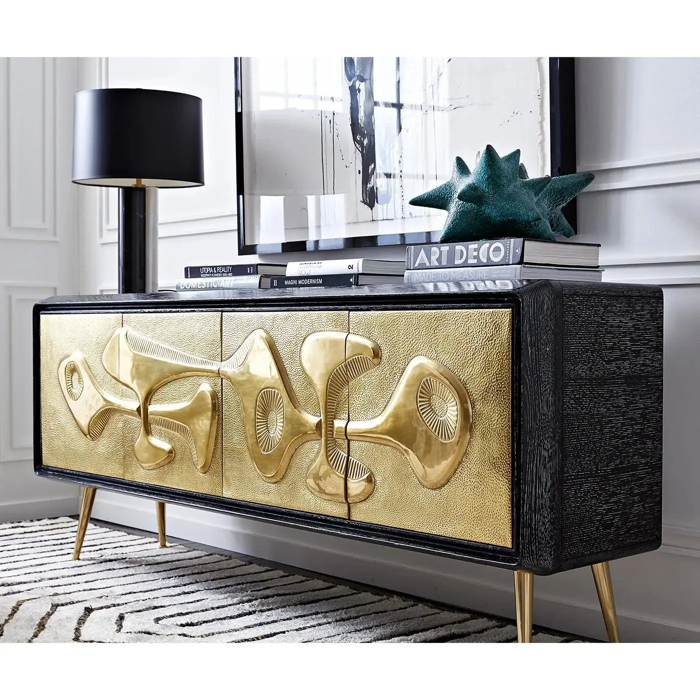 Jonathan Adler роскошный шкаф Credenza, ручная роспись, Латунная Поверхность, деревянный боковой стол, мебель для гостиной
