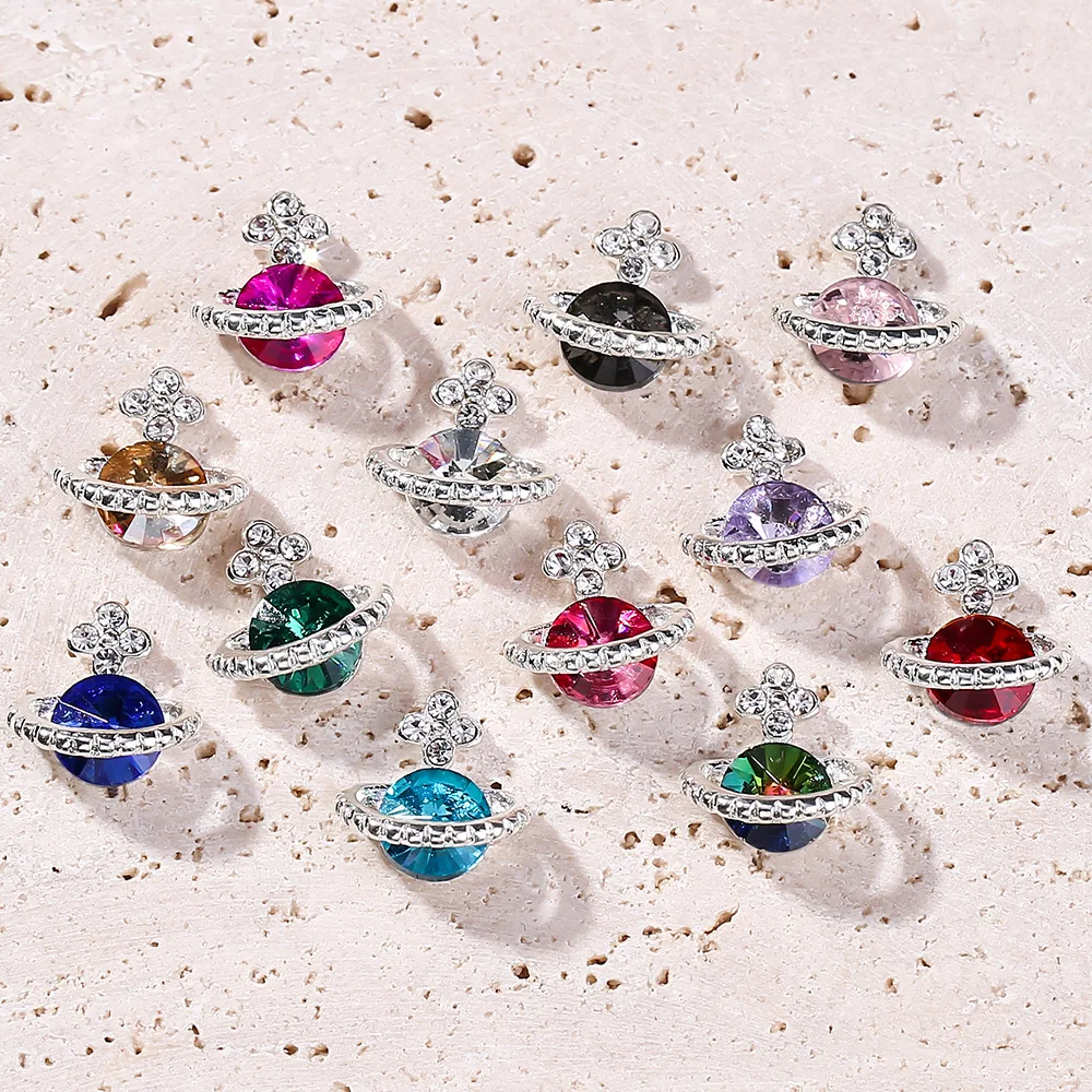 3D Crystals Diamond Nail Art Saturn Figure 3D Charms Alloy Rhinestone Nail Charms for Crafts DIY Nail Decorations