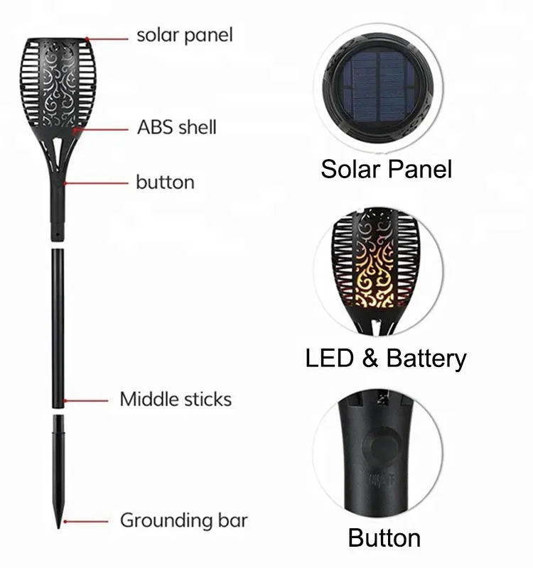 
grape 96 leds Ip65 Garden Lamps Outdoor Solar Recharge Torch Light Landscape Led Flame Light 