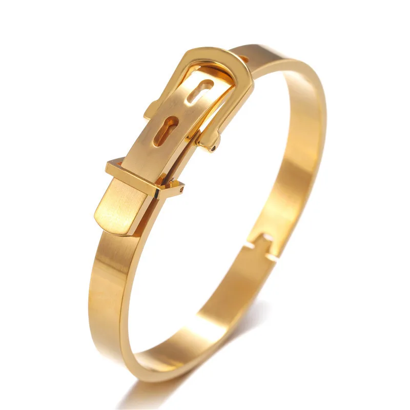 Professional Classic Belt Stainless Steel British Style Belt Buckle Bangle Belt Strap Open Cuff Bangle Couple Bracelet 4 Colors