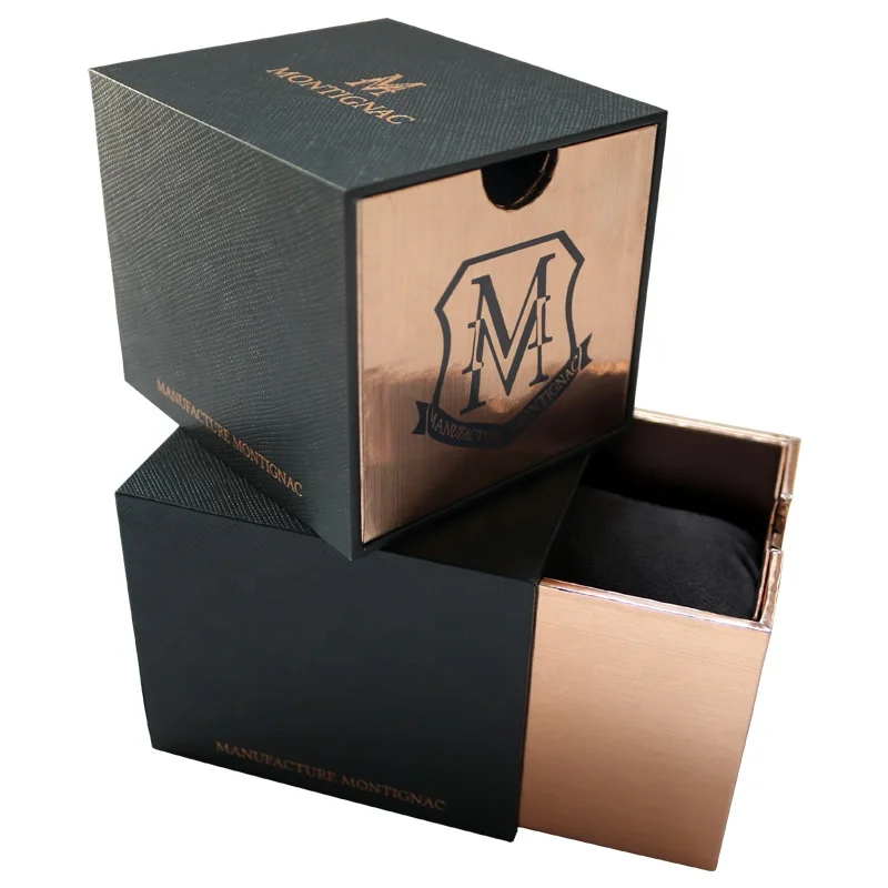 Luxury matchbox style drawer sliding watch packaging box with suede velvet pillow inside