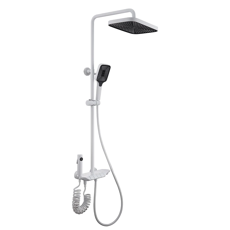 Luxury Wall Mounted White Rainfall Rain Shower Mixer 3 Function Piano Key Bathroom Shower Set