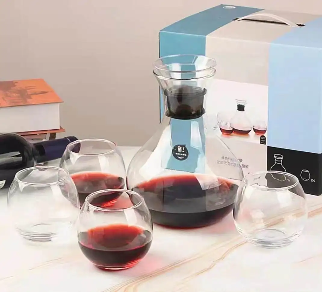 Wholesale 5PCS Paka Glass Drinkware Set 1.75L Water Bottle Tea Coffee Pot Juice Pitcher Wine Jug With Machine Blown Drinking Cup