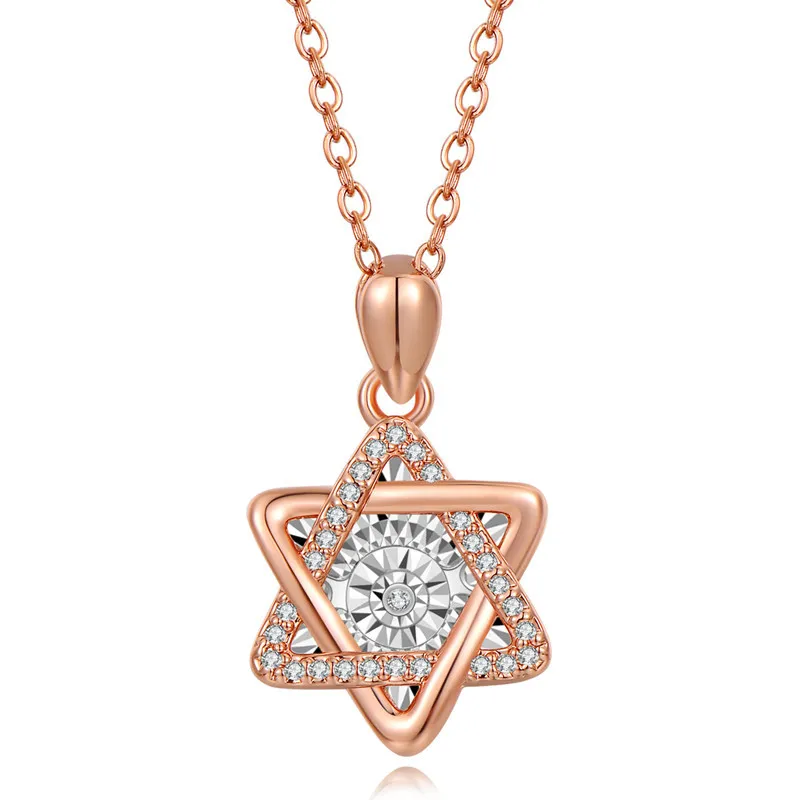 Gift Jewelry for Women David Star Pendant Charms Stainless Steel Rose Gold Plated CZ Diamond Six Star Hexagram Jewelry