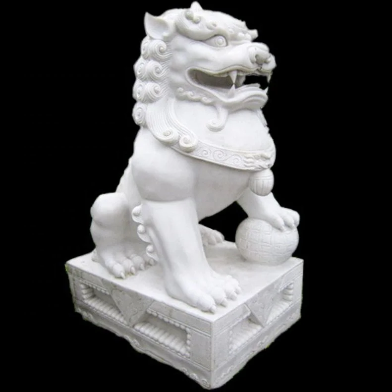 Factory Price Hand Carved White Marble Garden Foo dog Stone Statue DSF-T159