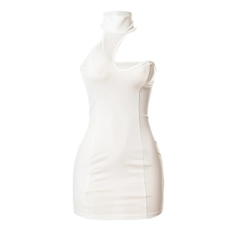 Sexy Asymmetrical Backless Sleeveless Hollow Halter Bodycon Mini Dress Women Elegant Party Night Club Wear Outfits Casual Dress