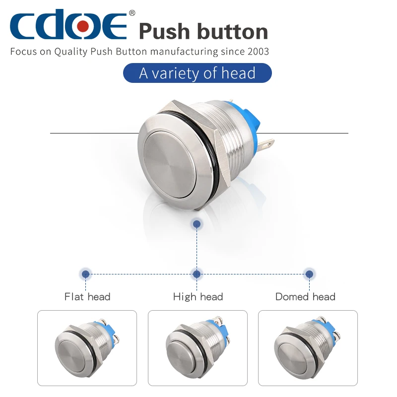 CDOE Brand Custom doorbell logo 19mm metal reset type pushbutton normally open switches