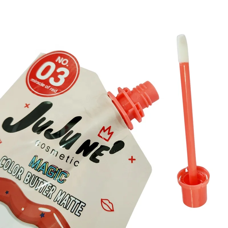 Custom Color Eco-Friendly Biodegradable Plastic Lipstick Bag Cosmetic Makeup Spout Bag with Spout