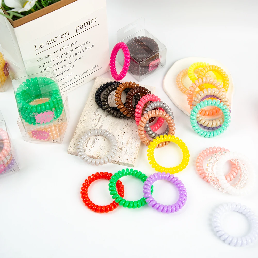 Telephone Wire Line Cord Coil Shape Hair Ties Traceless Printed Jelly Elastic Hair Scrunchies Hairdressing Rope OEM/ODM