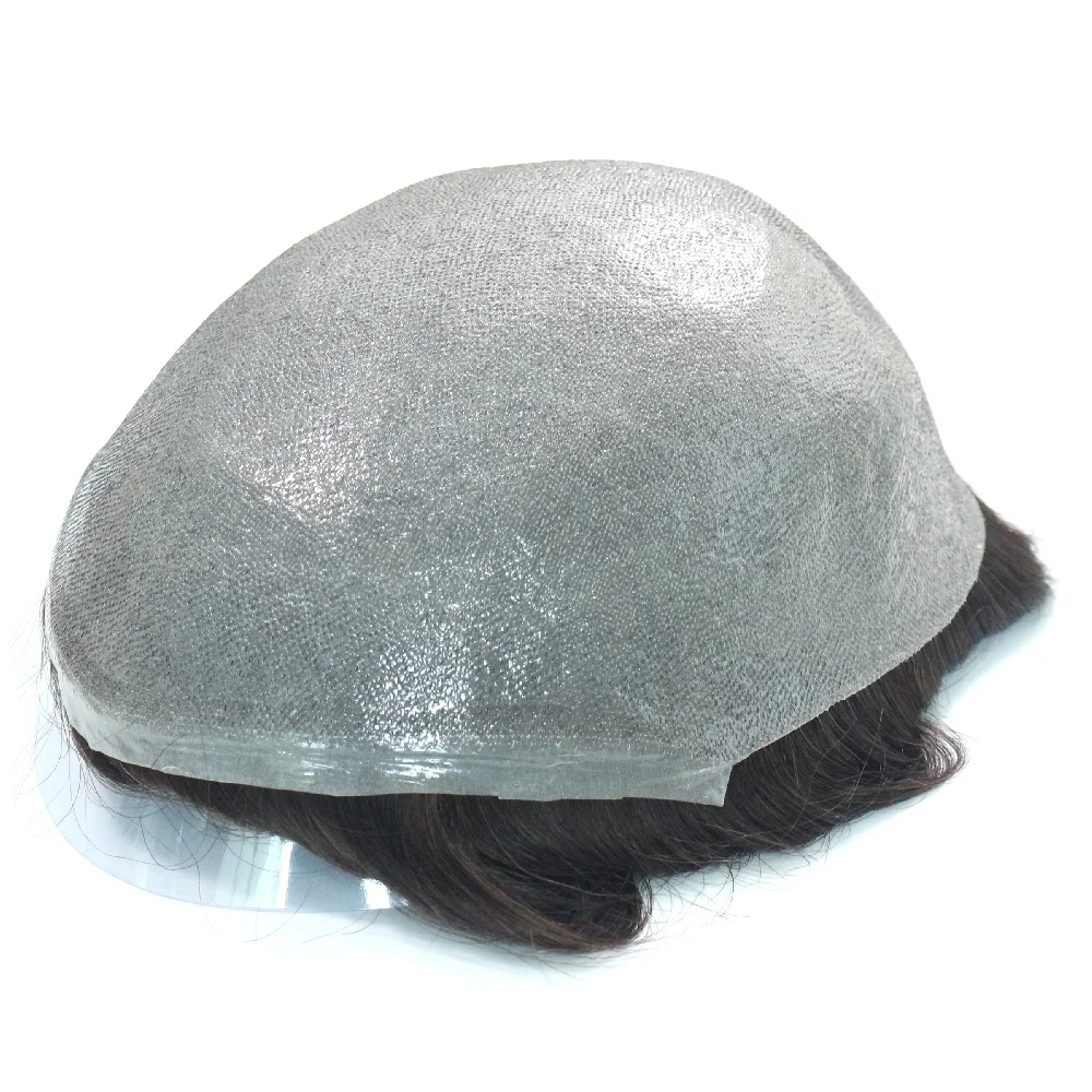 Large Stock Indian Human Hair Toupee with Thin Poly Skin Base