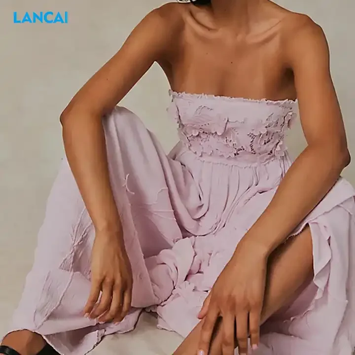 Clothing Manufacturers Custom Womens Casual Dress Ruffle Fashion Elegant Solid Color  Plus Size Long Dress