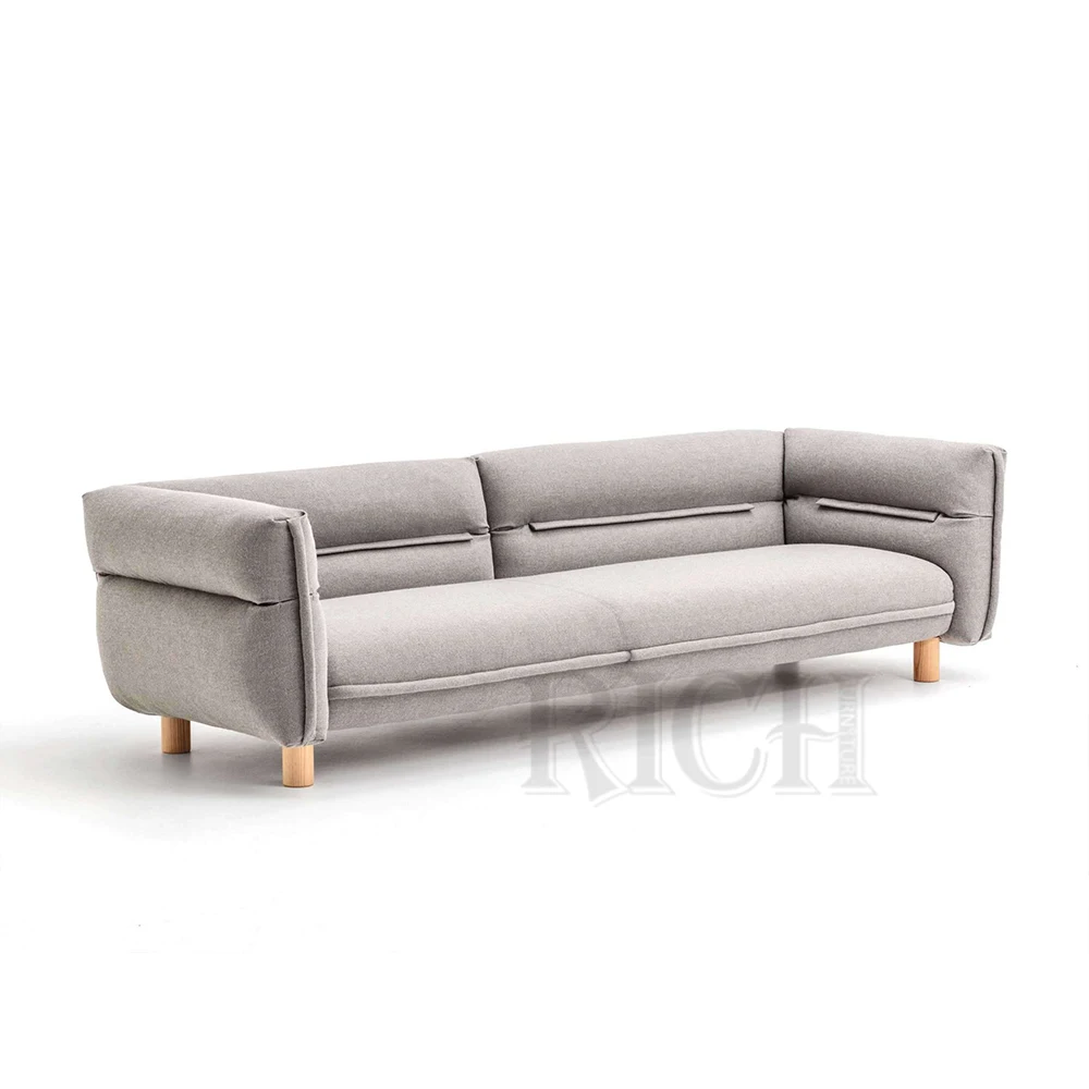 living room furniture leisure sofa with wood leg 3 seater settee upholstered Nordic sofa fabric grey settee sofa