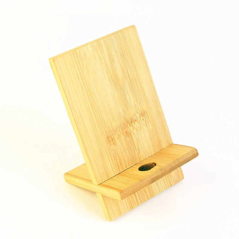 Custom Bamboo Cell Phone Stand with Charging Hole, Detachable Wood Mobile Phone Holder for Desk Tablet Stand