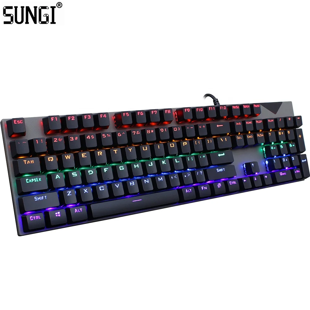 Mechanical Gaming Keyboard RGB 104 Keys Rainbow LED Backlit USB Wired Mechanical Keyboard Durable ABS Keycaps for PC Mac Gamer
