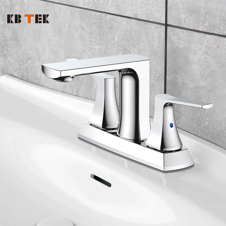 KB TEK Chrome  4 Inch Centerset  Bathroom Sink Tap Deck Mounted 3 Hole Bathroom Faucet 2 Handle Bathroom Faucet Basin Mixer Tap
