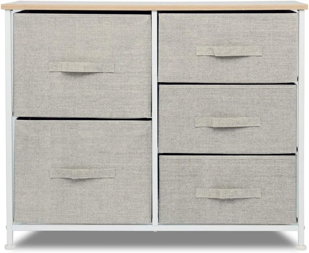 Steel frame New Deisegn Fabric Boxes 5 Drawers - Linen/Natural Design Vertical Dresser Storage Tower