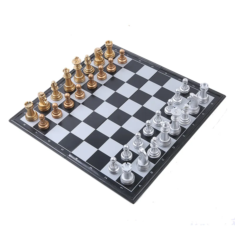 Luxury tournament Plastic chess sets with pieces weighted and king sets for kids With Chessboard Gold Silver Chess Set