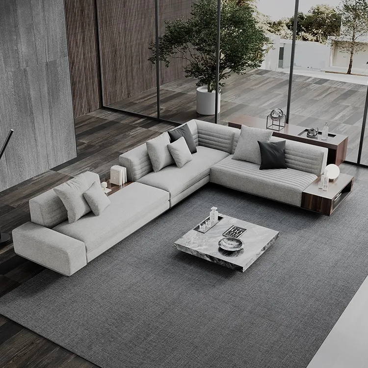 Italian living room corner sofa set furniture high end home fabric sectional Minimalism sofa set design