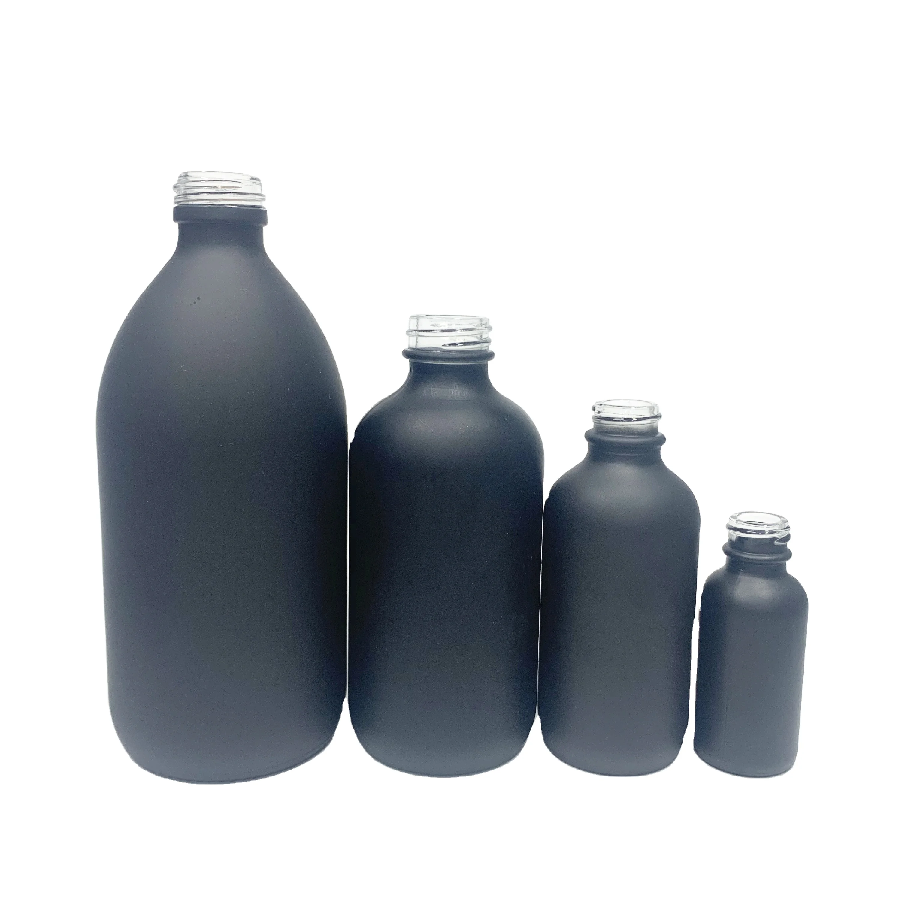 2oz 4oz 8oz 16oz empty matte black glass boston round bottle