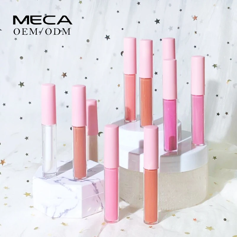 custom logo high quality mini glossy nude clear shimmer vegan lip gloss pigment organic glitter lip gloss
