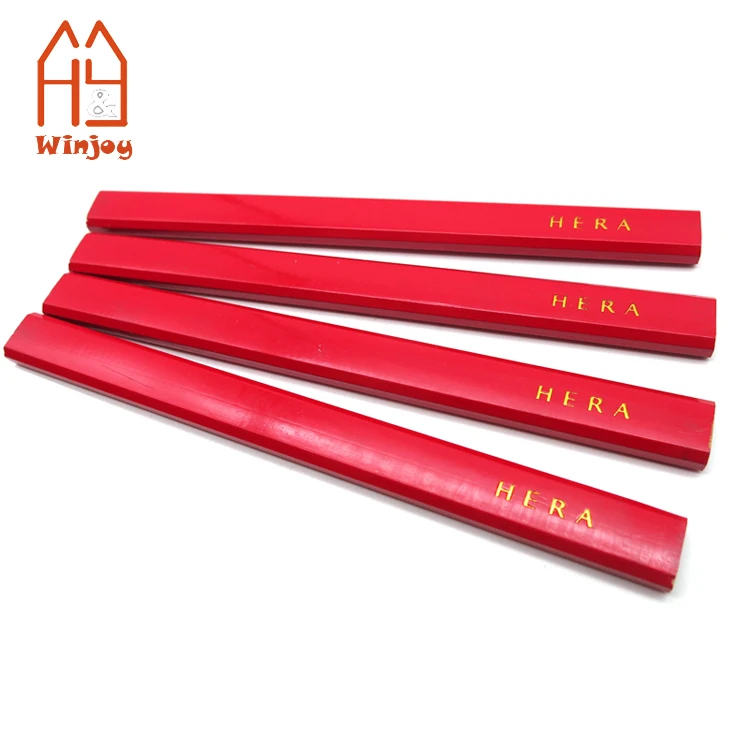 Red flat woodworking pencil Hot print Golden text pencil Advertising large LOGO writing pencil HB core or color construction pen