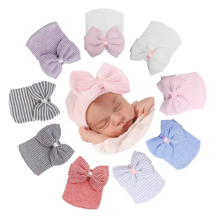 Newborn Hospital Hat Infant Baby Hat Cap With Cute Knot Bow Nursery Beanie