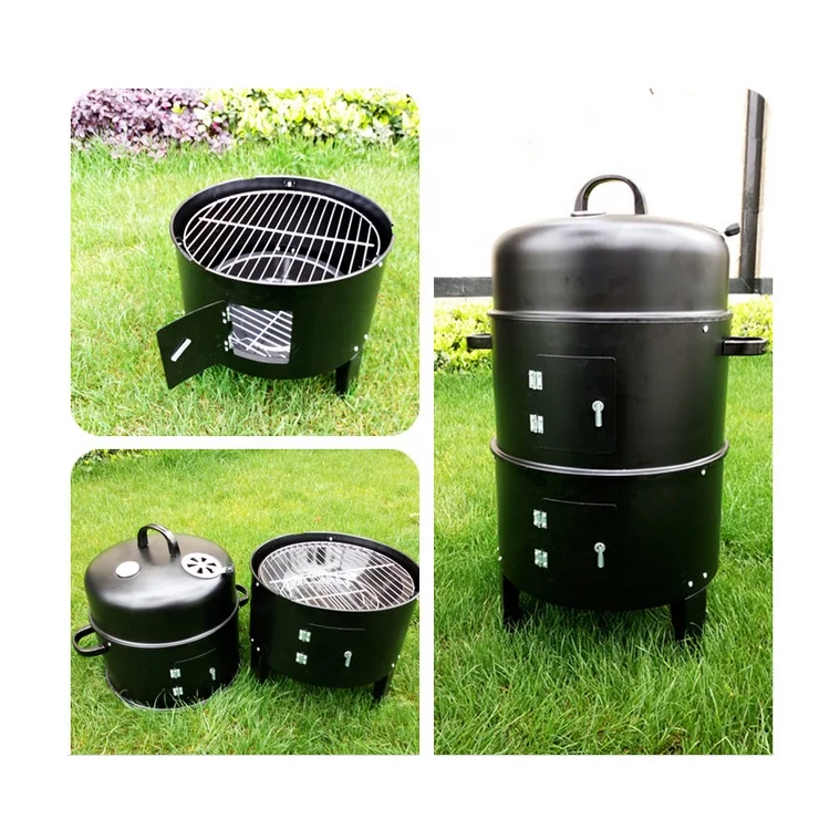 3 in 1 Outdoor Smoker Oven Outdoor Charcoal Barbecue Grill Smoke House For Meat And Fish Smoking BBQ Oven