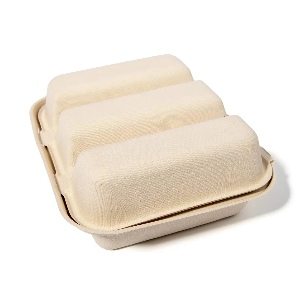 Compostable Takeaway Food Sugarcane Bagasse Taco Box 3-compartment Taco Holder Taco Tray Food Container Lunch Packaging Box