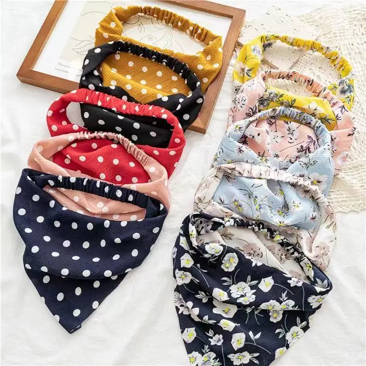 Fashion Triangle Chiffon Head Kerchief Triangle Bandanas Scarf Elastic Turban Boho Headbands Hair Bandanas for Women