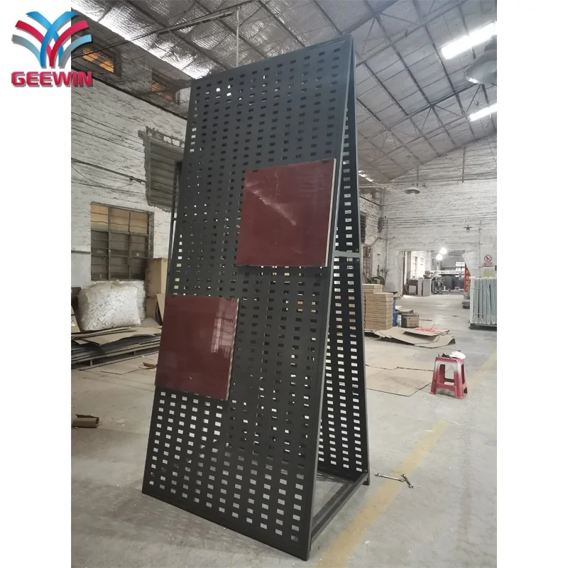 Popular Design Metal Pegboard Tile Sample Display Rack For Ceramic Showroom