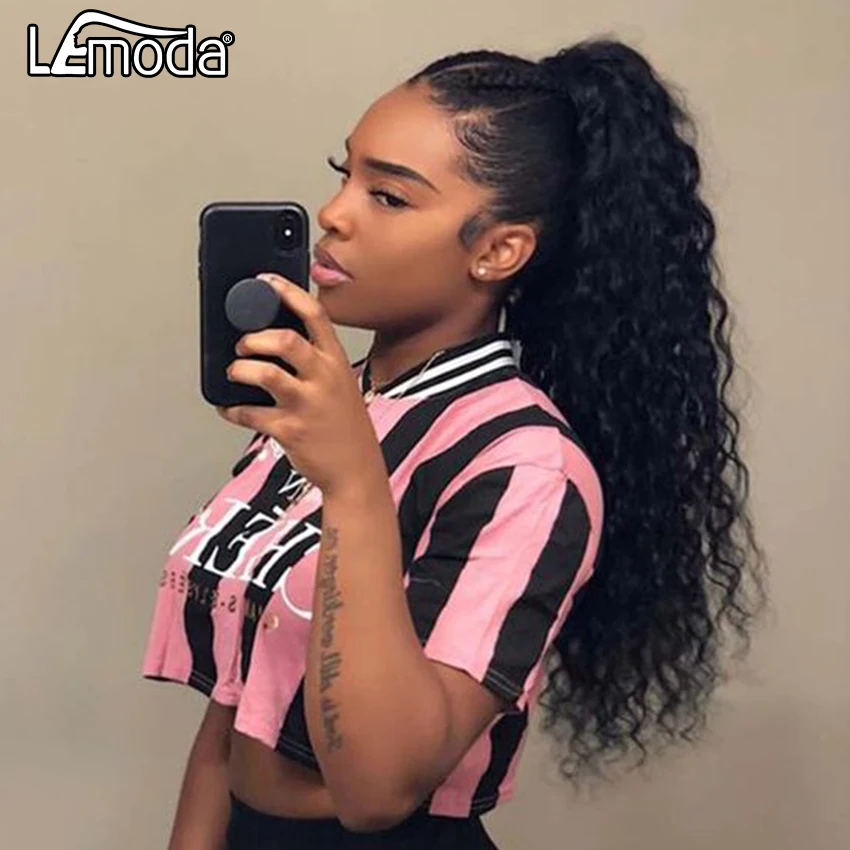 Wholesale Factory Price Human Hair Brazilian Raw Virgin Hair 30 Inch Water Long Clip In Drawstring Human Hair Ponytail