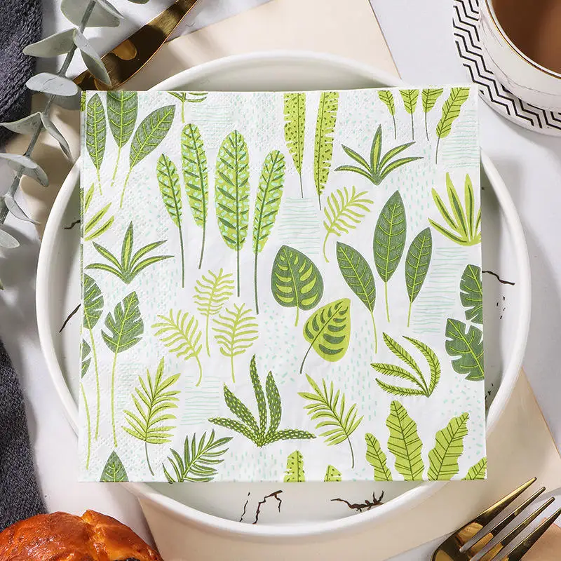 Custom Beautiful Pattern Paper Printed Leaf Dinner Napkins Serviettes For Coffee Shop