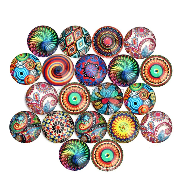 Wholesale round glass cabochon with kaleidoscope pattern pictures