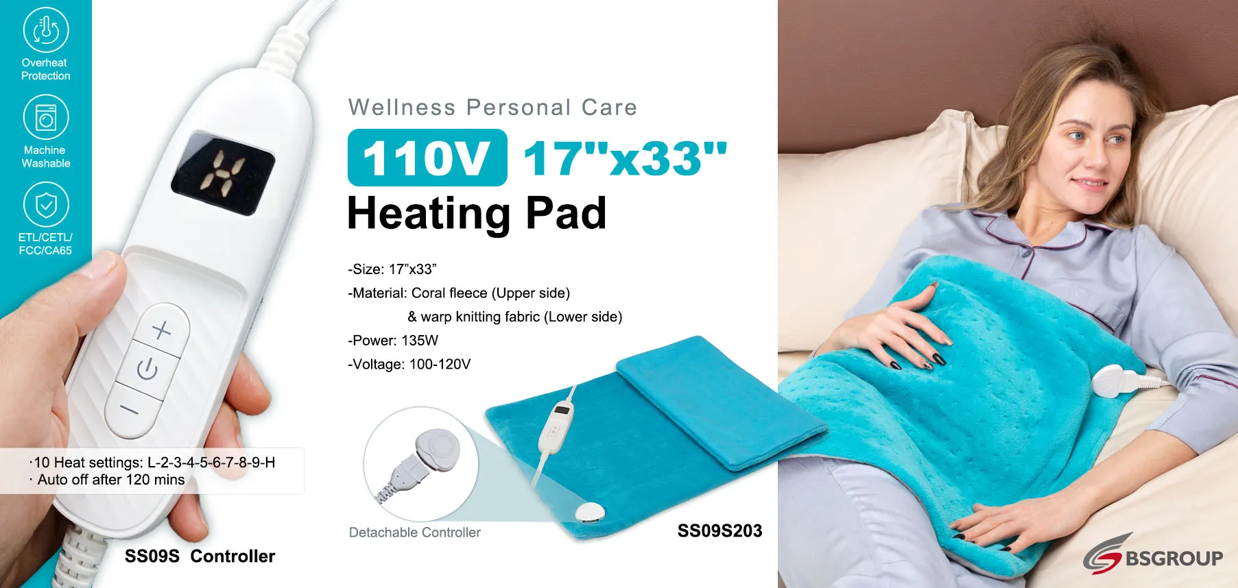 Extra Large 17x33 Electric Heating Pad 135W Watts for Excellent Coverage of Large Muscle Groups Offers Massage Product